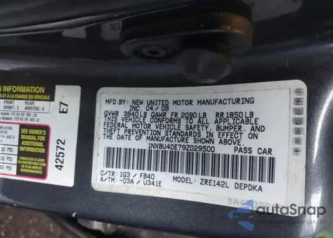 2009 Toyota Corolla из США, поврежденный, VIN 1NXBU40E79Z029500